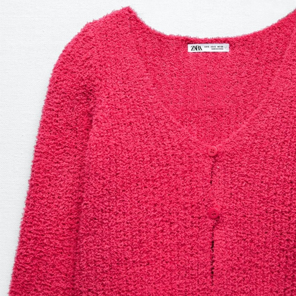NWOT Zara Hot PInk Chenille Cropped Cardigan. - Picture 6 of 12